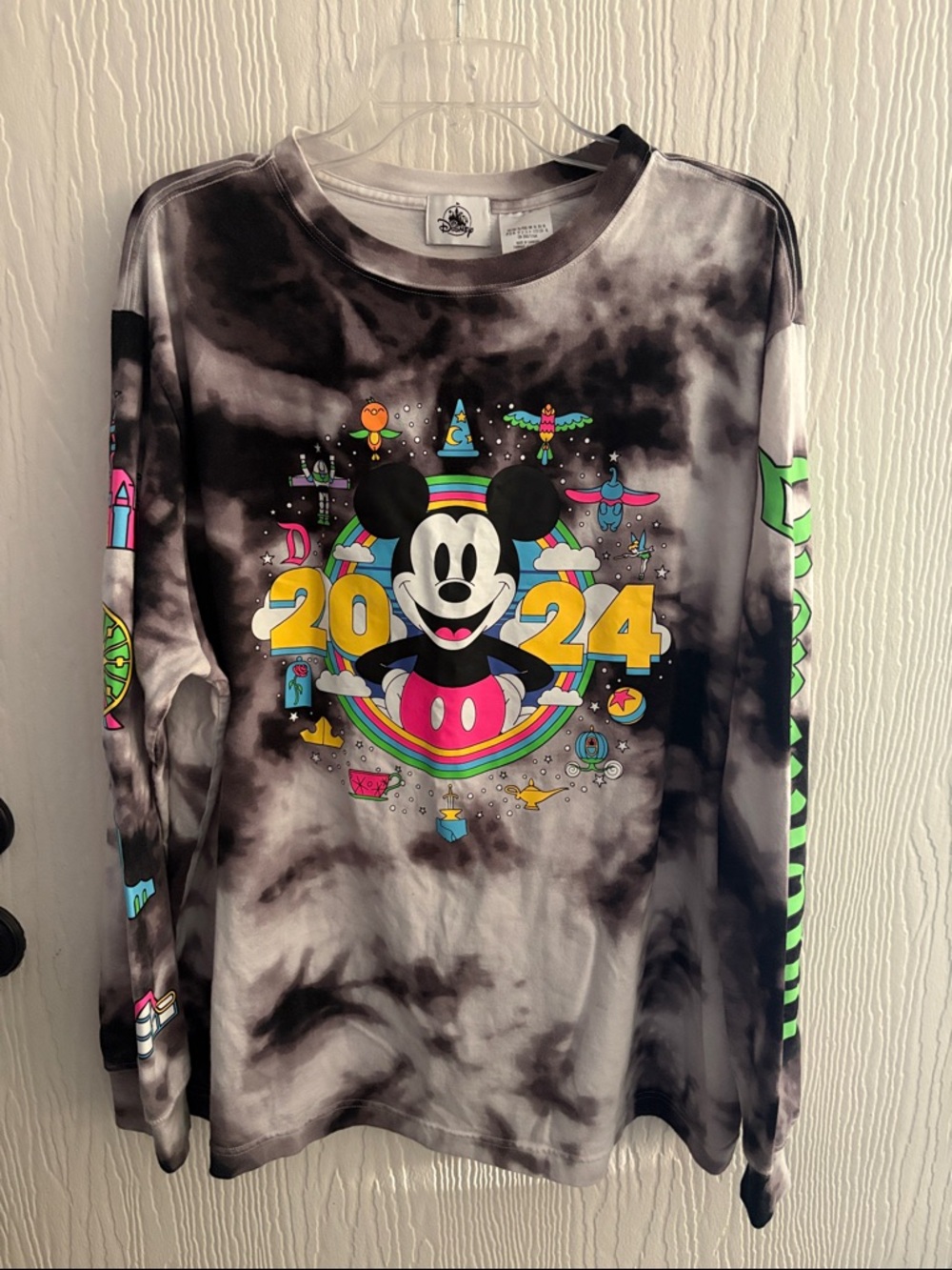 Disney Parks Black & Gray Tie-Dye Mickey Mouse 2024 Long Sleeve Tee